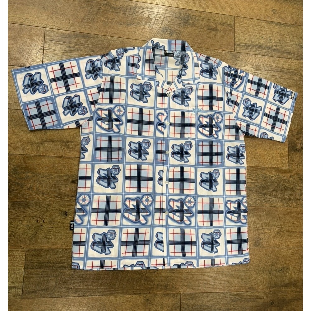Vintage Y2k Southpole AOP Logo Plaid Button Up Shirt Blue XL 2000s Streetwear
